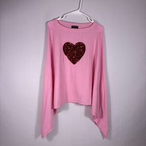 NWT Victoria Harbour Pink Long Sleeve Poncho with Red Heart One Size